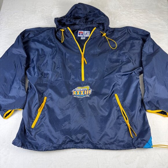 VTG‎ Logo Athletic 1991 Superbowl XXXIII Windbreaker Pullover Navy Men's XL NFL - Picture 1 of 9